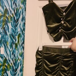 SHEIN Olive Green Ruched Two-Piece Set